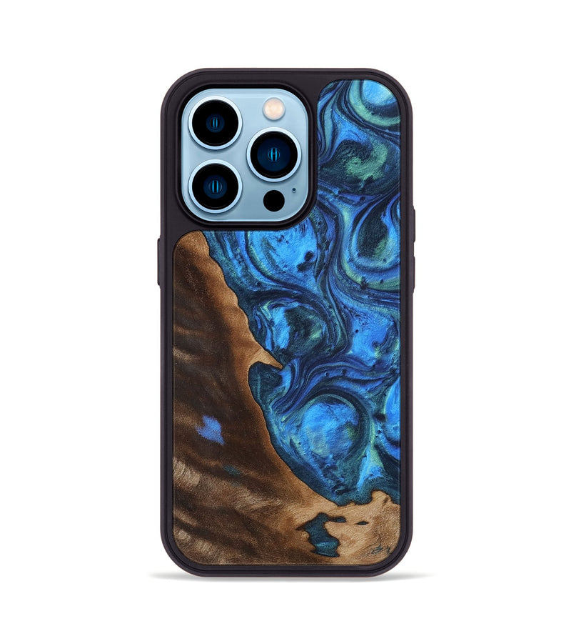 iPhone 14 Pro Wood+Resin Phone Case - Brianna (Blue, 700785)