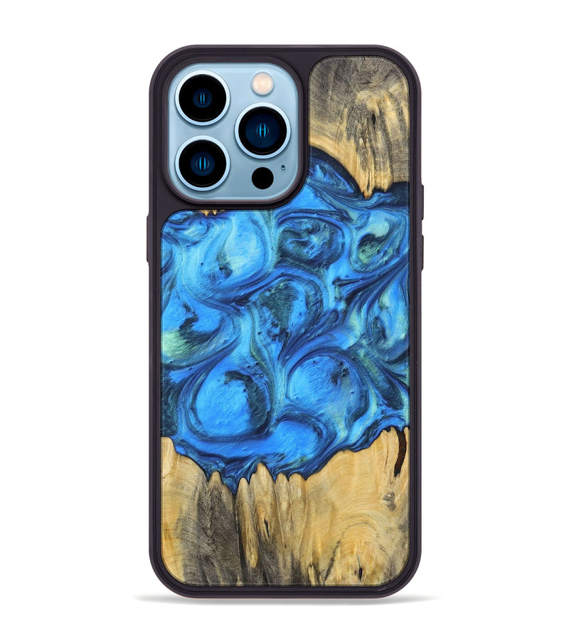 iPhone 14 Pro Max Wood+Resin Phone Case - Ali (Blue, 700788)