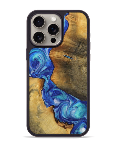 iPhone 15 Pro Max Wood+Resin Phone Case - Traci (Blue, 700790)