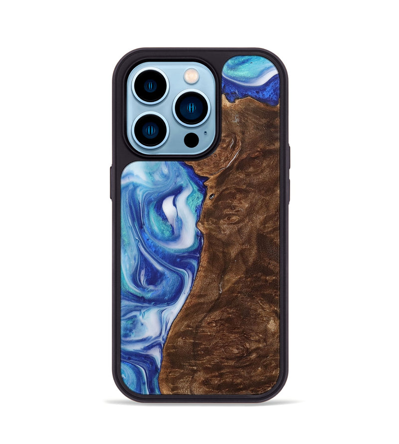 iPhone 14 Pro Wood+Resin Phone Case - Reed (Blue, 700794)