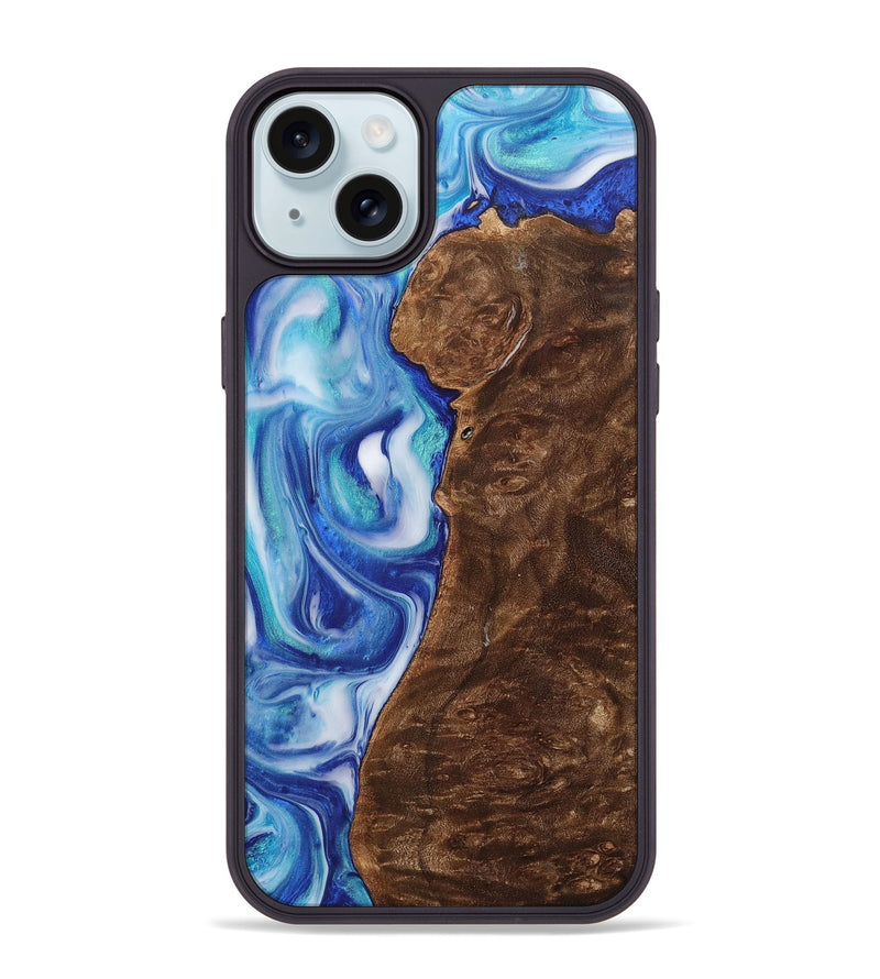 iPhone 15 Plus Wood+Resin Phone Case - Reed (Blue, 700794)