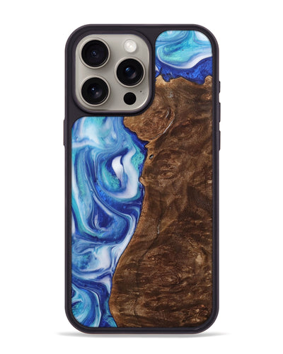 iPhone 15 Pro Max Wood+Resin Phone Case - Reed (Blue, 700794)