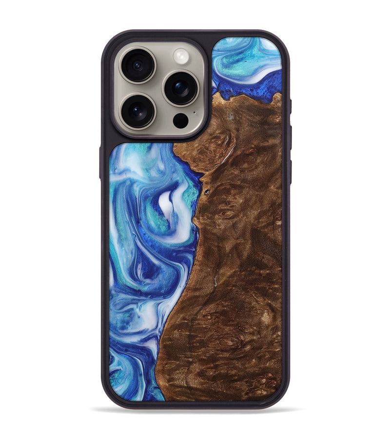 iPhone 15 Pro Max Wood+Resin Phone Case - Reed (Blue, 700794)