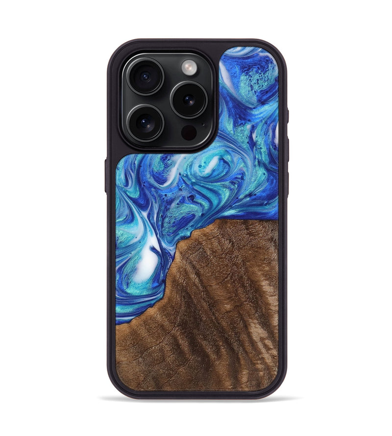 iPhone 15 Pro Wood+Resin Phone Case - Adaline (Blue, 700795)