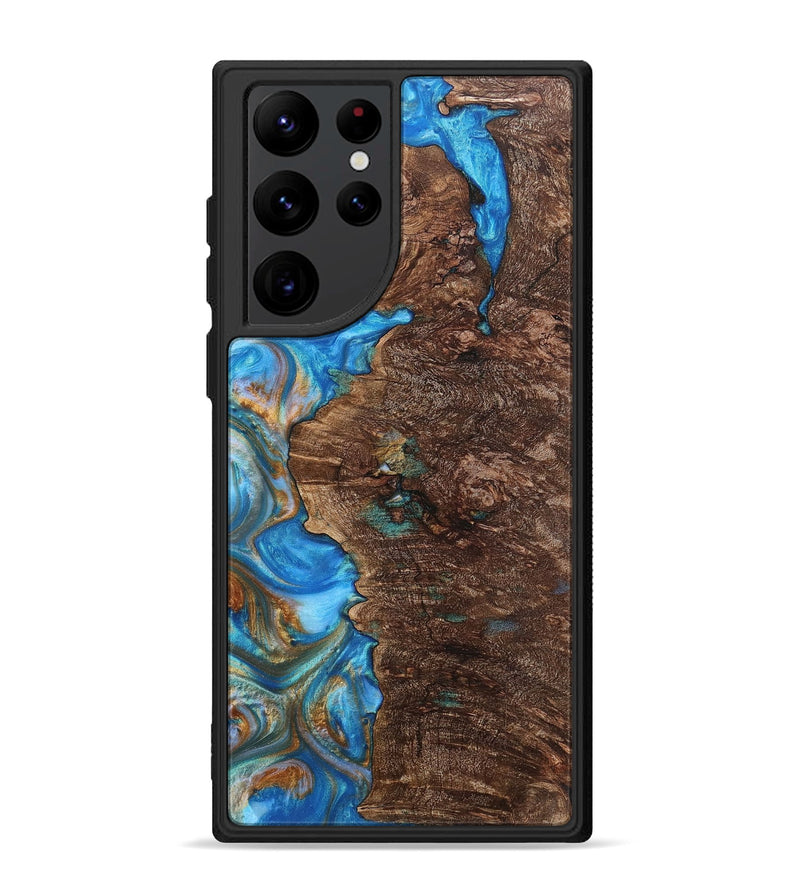 Galaxy S22 Ultra Wood+Resin Phone Case - Waylon (Teal & Gold, 700801)