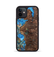 iPhone 12 Wood+Resin Phone Case - Waylon (Teal & Gold, 700801)