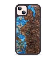iPhone 14 Plus Wood+Resin Phone Case - Waylon (Teal & Gold, 700801)