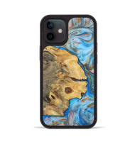 iPhone 12 Wood+Resin Phone Case - Clyde (Teal & Gold, 700802)
