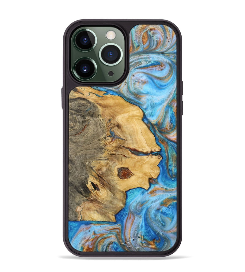 iPhone 13 Pro Max Wood+Resin Phone Case - Clyde (Teal & Gold, 700802)