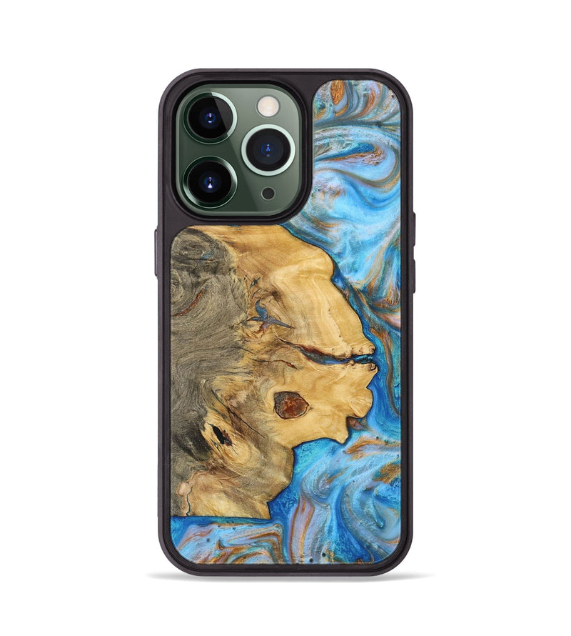 iPhone 13 Pro Wood+Resin Phone Case - Clyde (Teal & Gold, 700802)