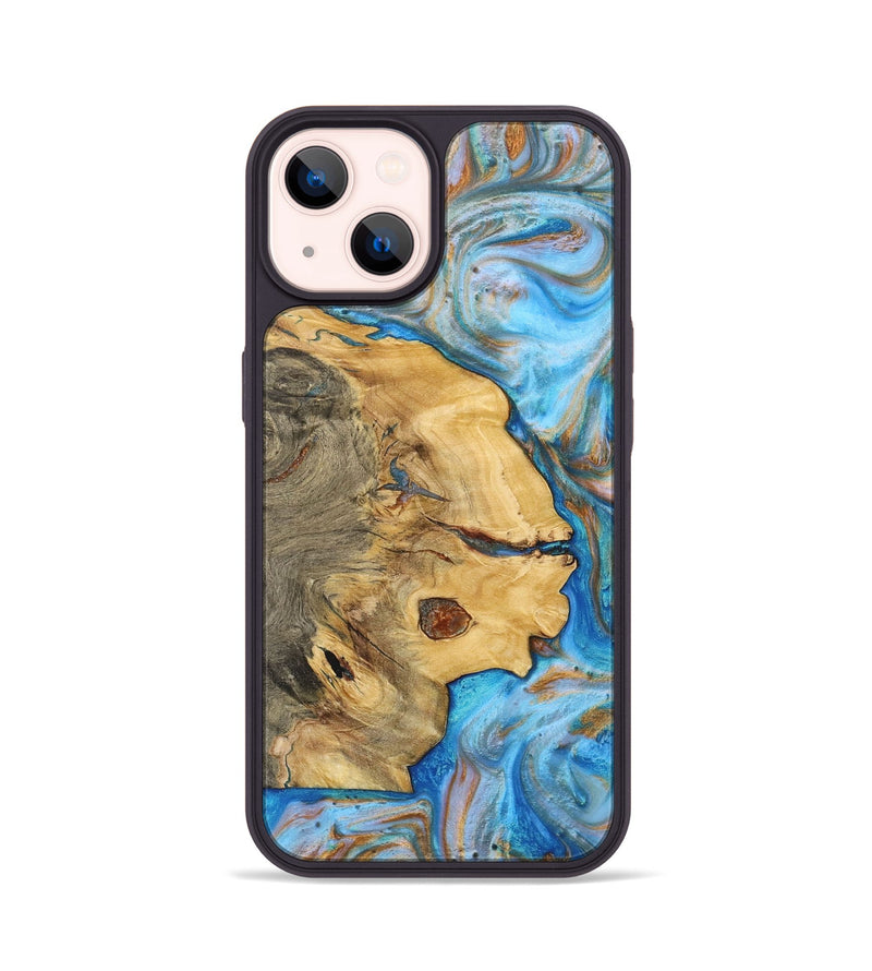 iPhone 14 Wood+Resin Phone Case - Clyde (Teal & Gold, 700802)