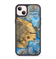 iPhone 14 Plus Wood+Resin Phone Case - Clyde (Teal & Gold, 700802)