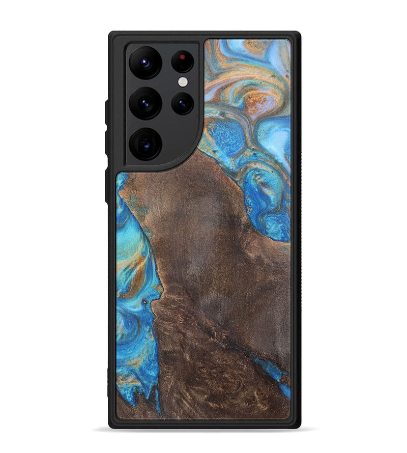 Galaxy S22 Ultra Wood+Resin Phone Case - Georgia (Teal & Gold, 700803)
