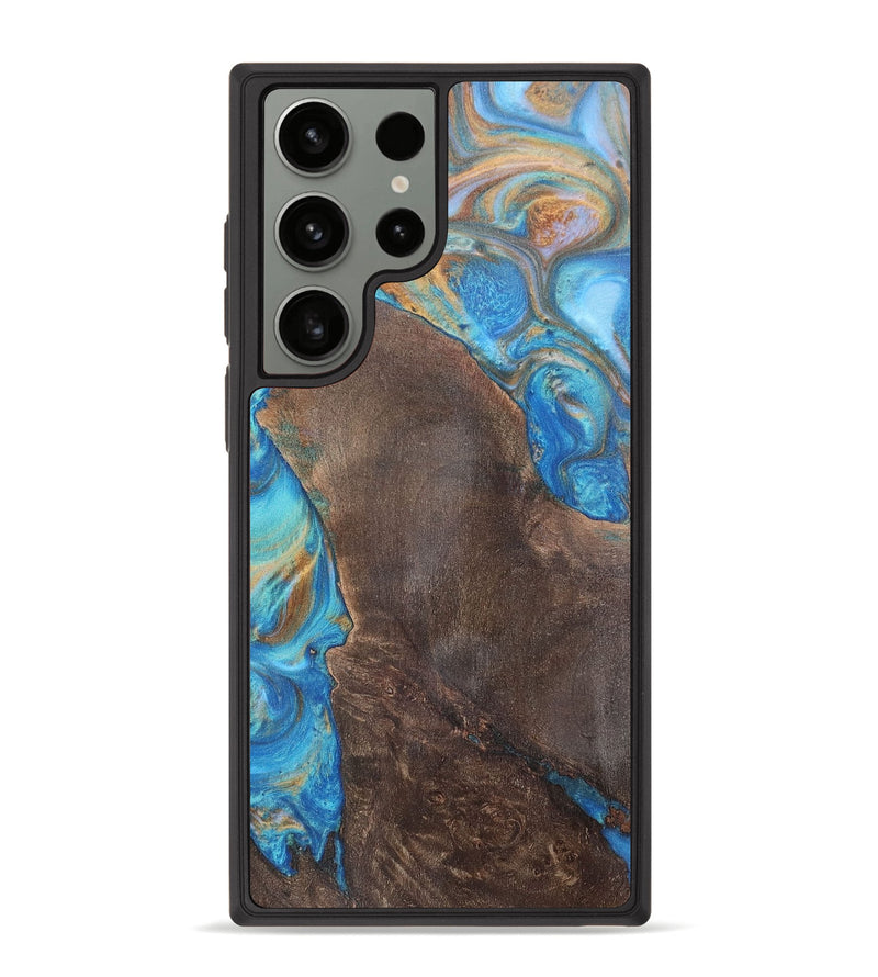 Galaxy S23 Ultra Wood+Resin Phone Case - Georgia (Teal & Gold, 700803)