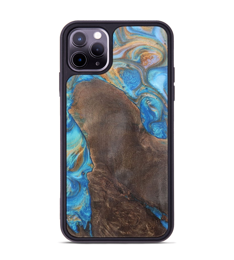 iPhone 11 Pro Max Wood+Resin Phone Case - Georgia (Teal & Gold, 700803)