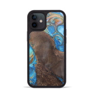 iPhone 12 Wood+Resin Phone Case - Georgia (Teal & Gold, 700803)