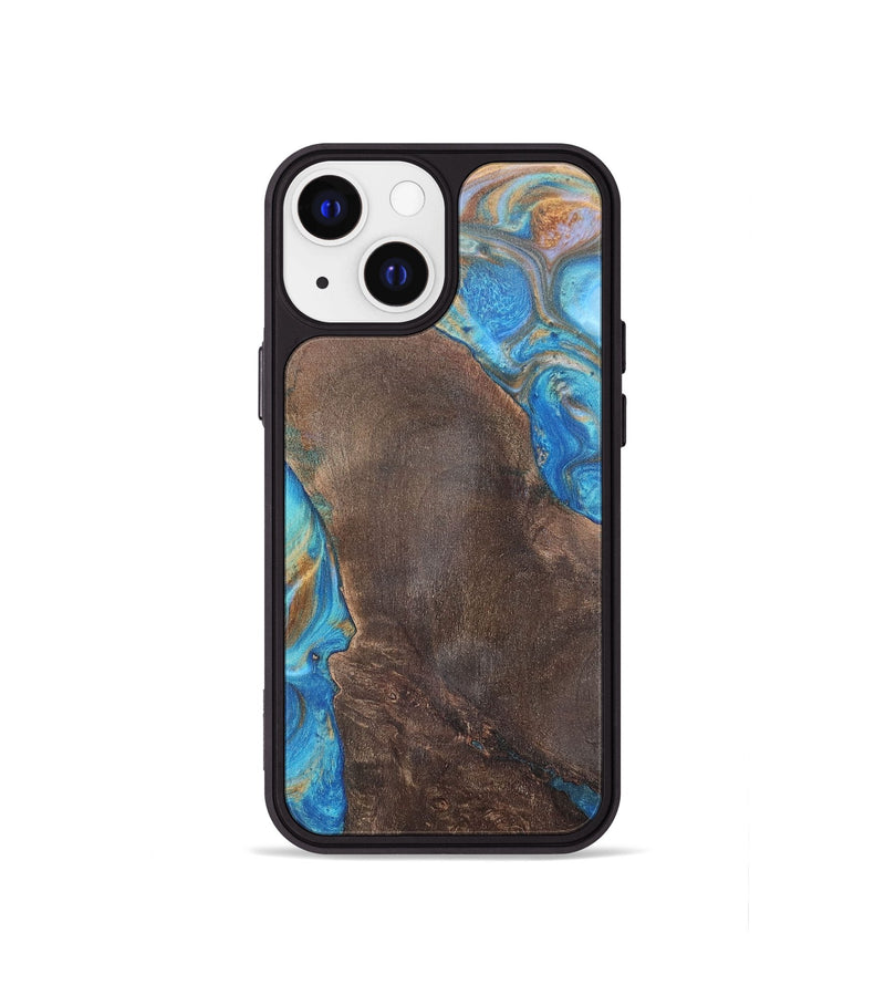 iPhone 13 mini Wood+Resin Phone Case - Georgia (Teal & Gold, 700803)
