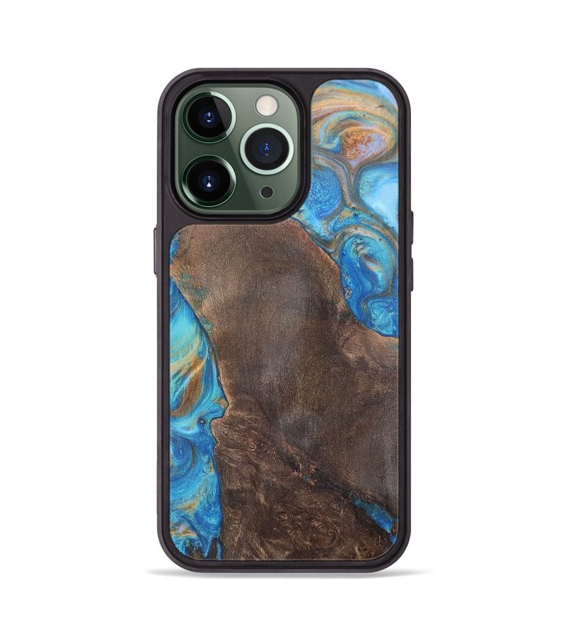 iPhone 13 Pro Wood+Resin Phone Case - Georgia (Teal & Gold, 700803)