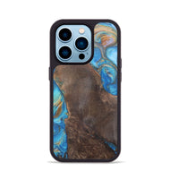 iPhone 14 Pro Wood+Resin Phone Case - Georgia (Teal & Gold, 700803)