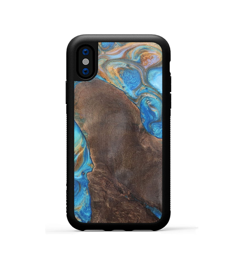 iPhone Xs Wood+Resin Phone Case - Georgia (Teal & Gold, 700803)