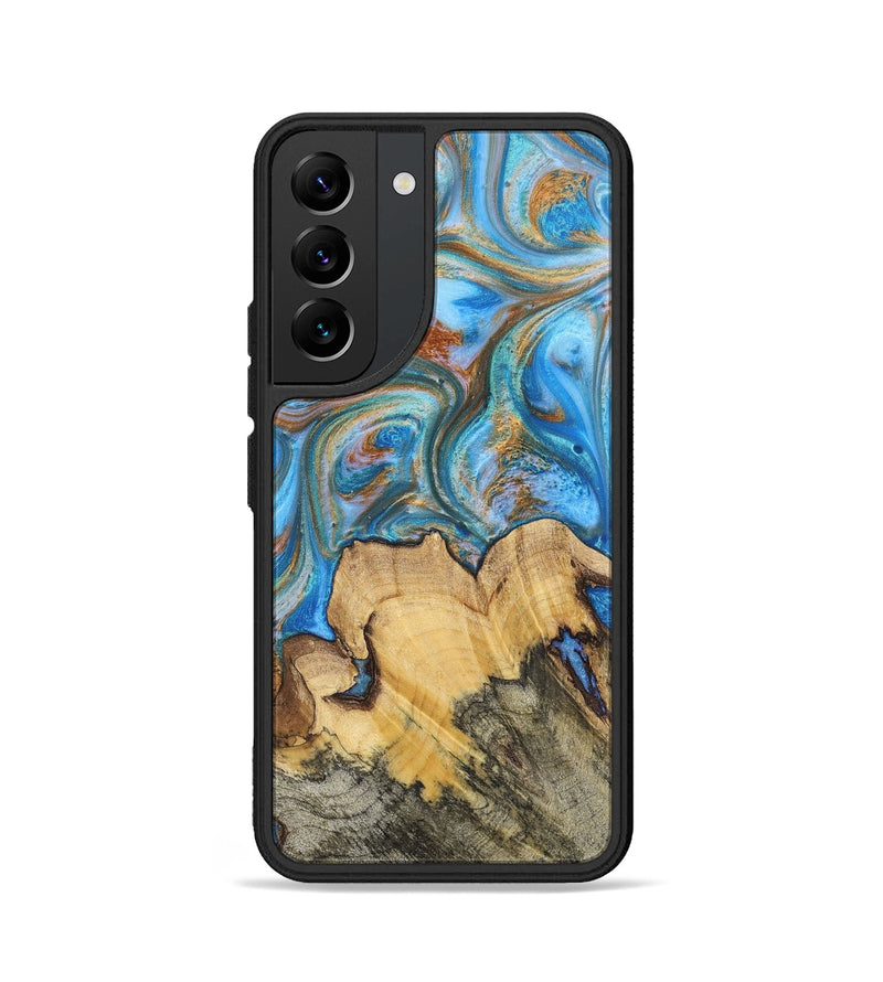 Galaxy S22 Wood+Resin Phone Case - Judy (Teal & Gold, 700804)