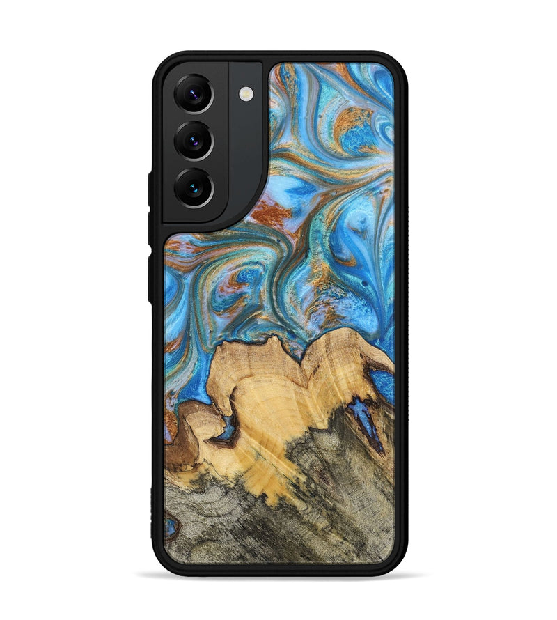 Galaxy S22 Plus Wood+Resin Phone Case - Judy (Teal & Gold, 700804)