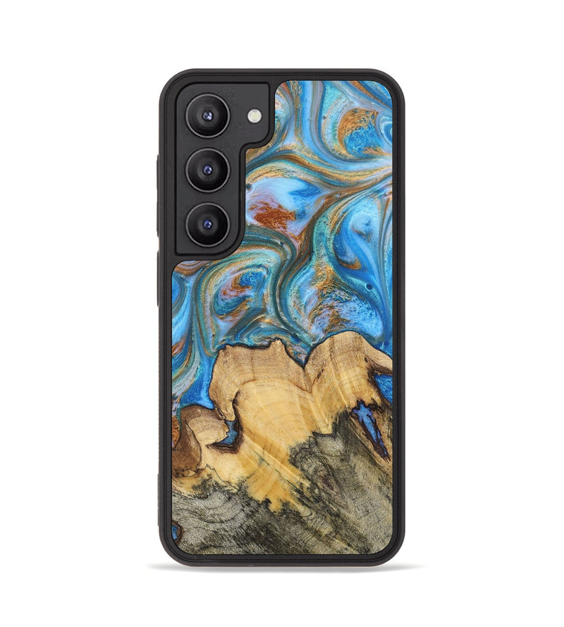 Galaxy S23 Wood+Resin Phone Case - Judy (Teal & Gold, 700804)