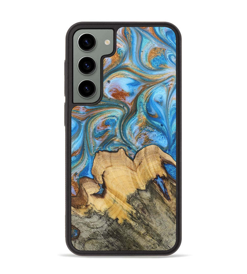 Galaxy S23 Plus Wood+Resin Phone Case - Judy (Teal & Gold, 700804)