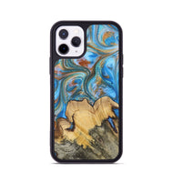 iPhone 11 Pro Wood+Resin Phone Case - Judy (Teal & Gold, 700804)