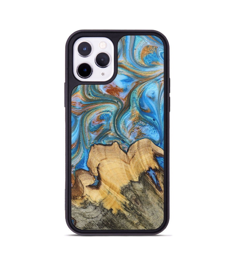 iPhone 11 Pro Wood+Resin Phone Case - Judy (Teal & Gold, 700804)