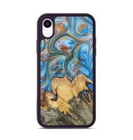 iPhone Xr Wood+Resin Phone Case - Judy (Teal & Gold, 700804)