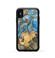 iPhone Xs Wood+Resin Phone Case - Judy (Teal & Gold, 700804)