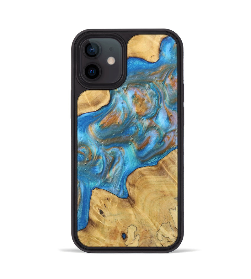 iPhone 12 Wood+Resin Phone Case - Eleanor (Teal & Gold, 700805)