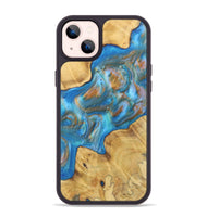 iPhone 14 Plus Wood+Resin Phone Case - Eleanor (Teal & Gold, 700805)