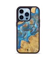 iPhone 14 Pro Wood+Resin Phone Case - Eleanor (Teal & Gold, 700805)
