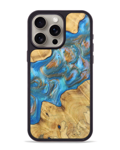 iPhone 15 Pro Max Wood+Resin Phone Case - Eleanor (Teal & Gold, 700805)