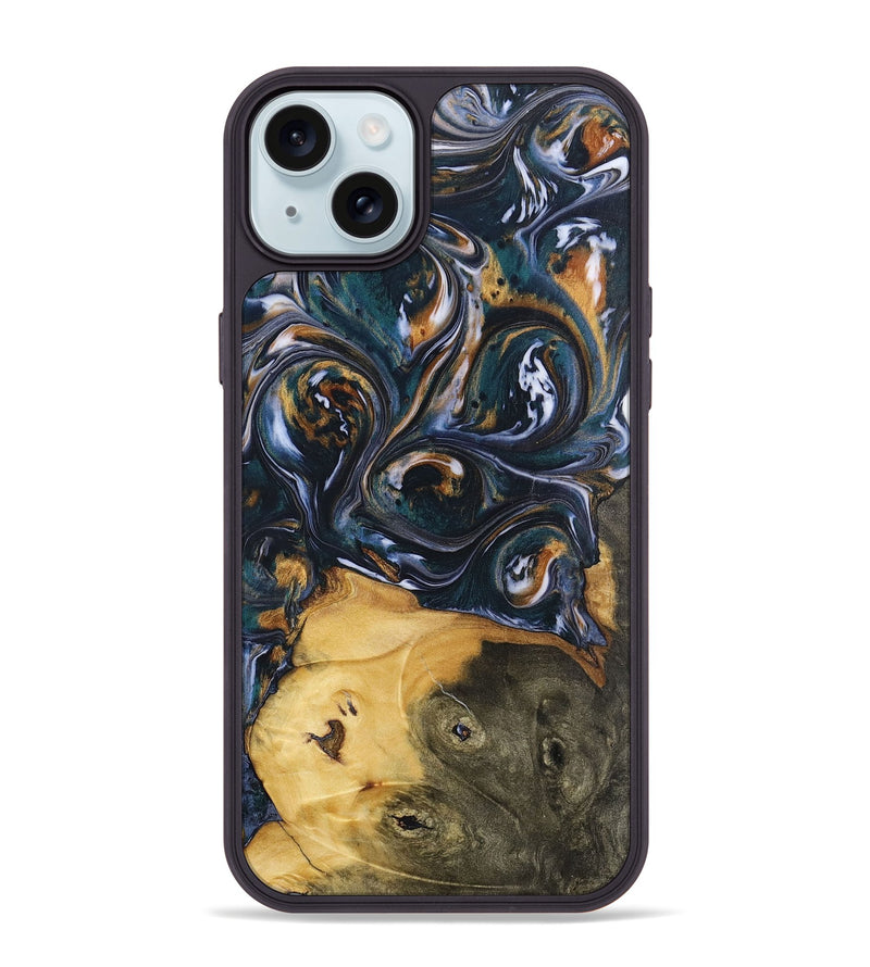 iPhone 15 Plus Wood+Resin Phone Case - Molly (Black & White, 700833)