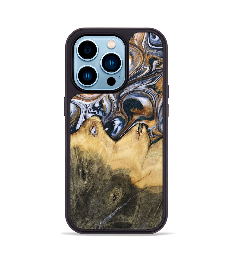 iPhone 14 Pro Wood+Resin Phone Case - Jeanette (Black & White, 700836)
