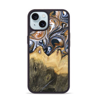 iPhone 15 Wood+Resin Phone Case - Jeanette (Black & White, 700836)