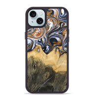 iPhone 15 Plus Wood+Resin Phone Case - Jeanette (Black & White, 700836)
