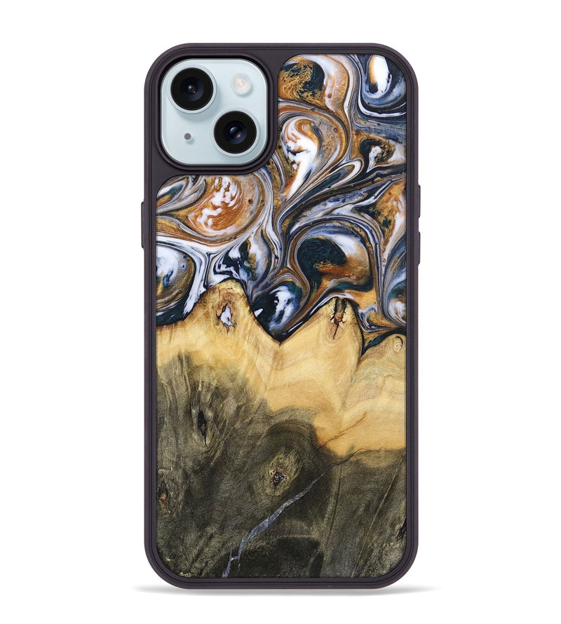 iPhone 15 Plus Wood+Resin Phone Case - Jeanette (Black & White, 700836)