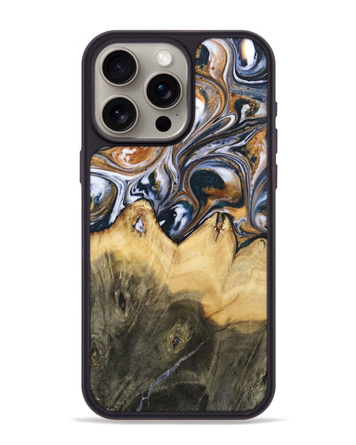 iPhone 15 Pro Max Wood+Resin Phone Case - Jeanette (Black & White, 700836)