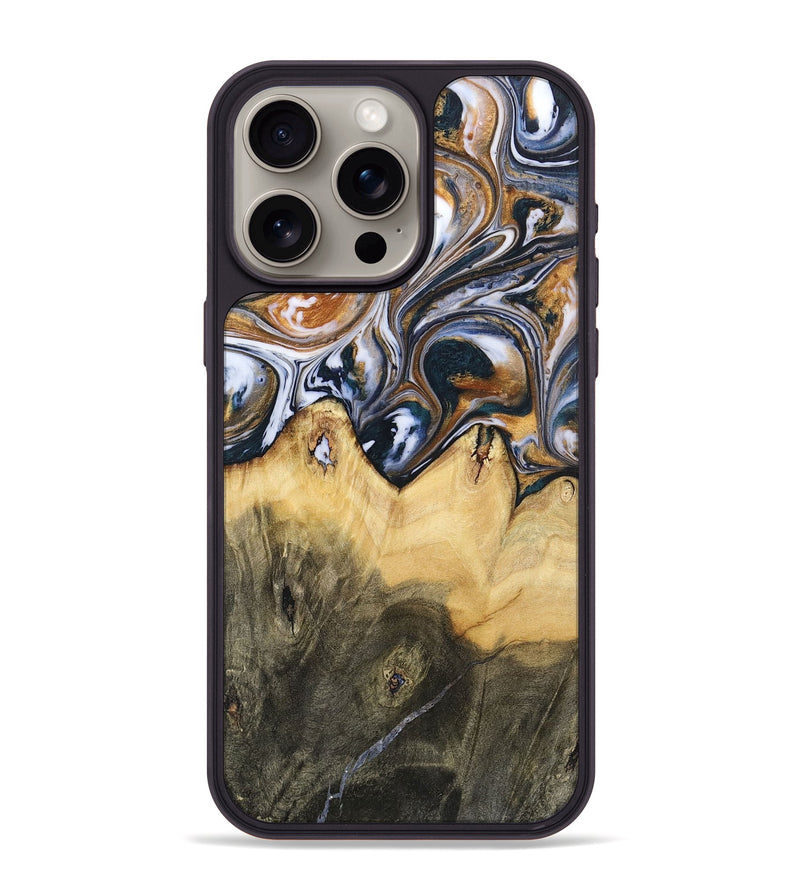 iPhone 15 Pro Max Wood+Resin Phone Case - Jeanette (Black & White, 700836)