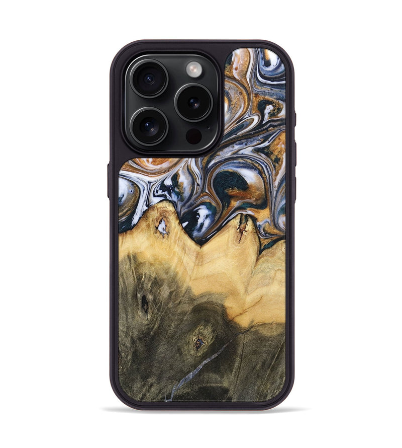 iPhone 15 Pro Wood+Resin Phone Case - Jeanette (Black & White, 700836)