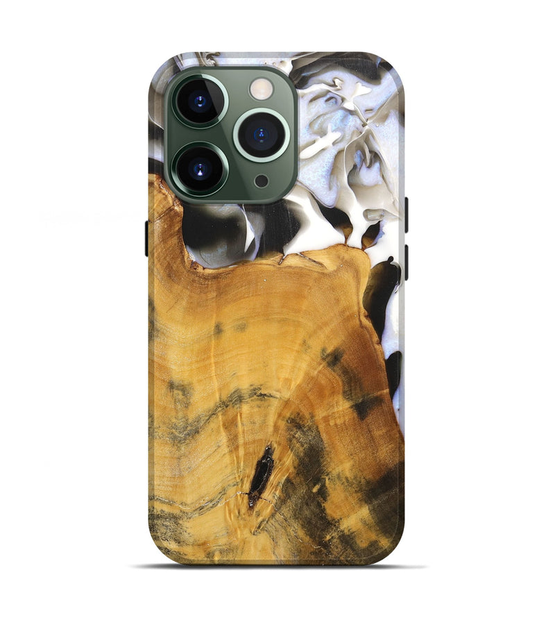iPhone 13 Pro Wood+Resin Live Edge Phone Case - Vivian (Black & White, 700919)