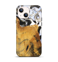 iPhone 14 Wood+Resin Live Edge Phone Case - Vivian (Black & White, 700919)