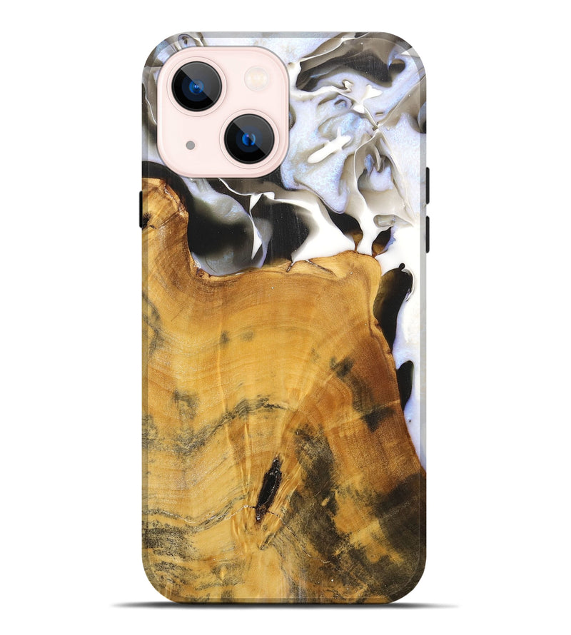 iPhone 14 Plus Wood+Resin Live Edge Phone Case - Vivian (Black & White, 700919)