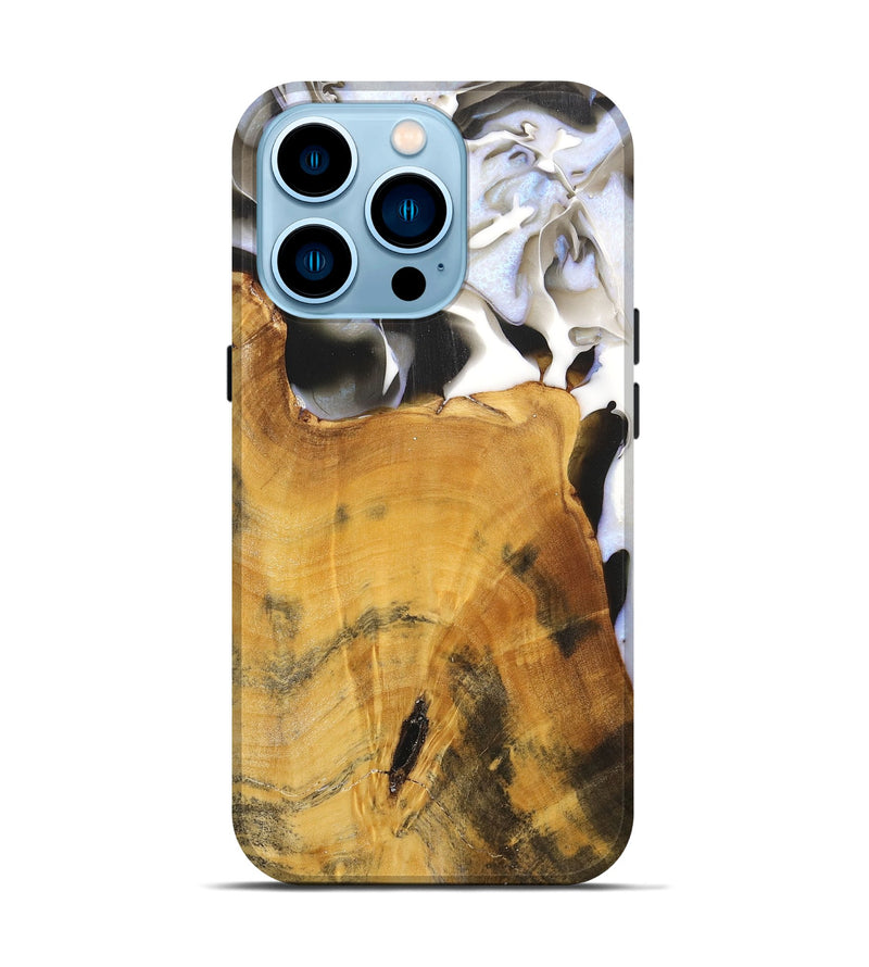 iPhone 14 Pro Wood+Resin Live Edge Phone Case - Vivian (Black & White, 700919)