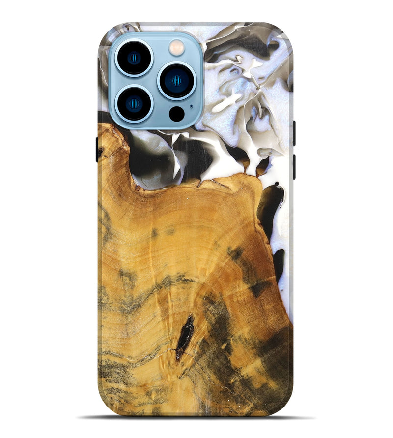 iPhone 14 Pro Max Wood+Resin Live Edge Phone Case - Vivian (Black & White, 700919)