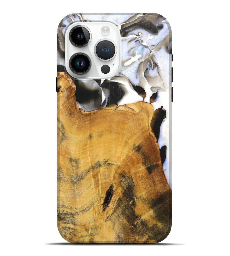 iPhone 15 Pro Max Wood+Resin Live Edge Phone Case - Vivian (Black & White, 700919)